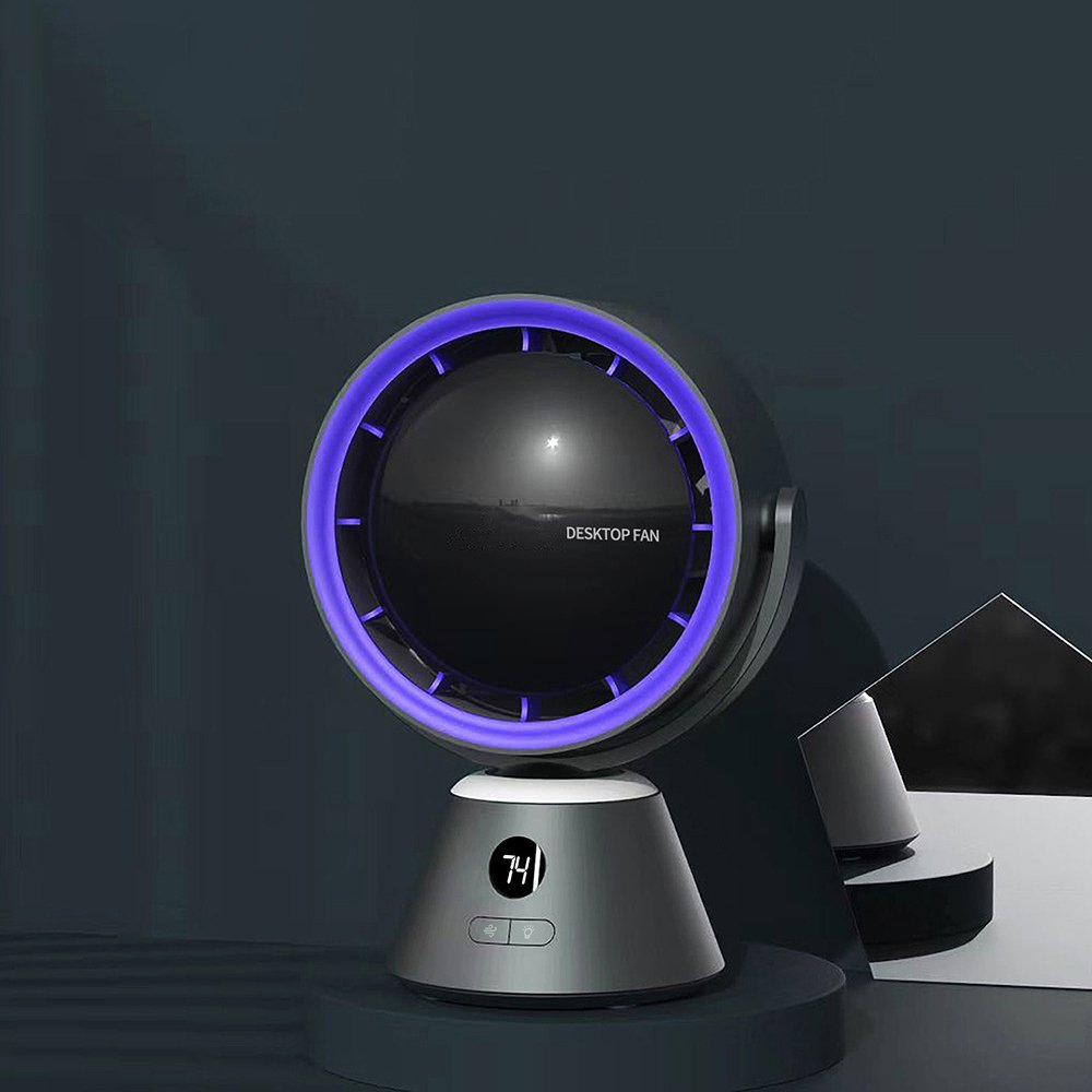 2 In 1 Mini Smart Portable Swing Head USB Rechargeable Electric Emergency Fan With Night Light Display For Table Bedroom Camping