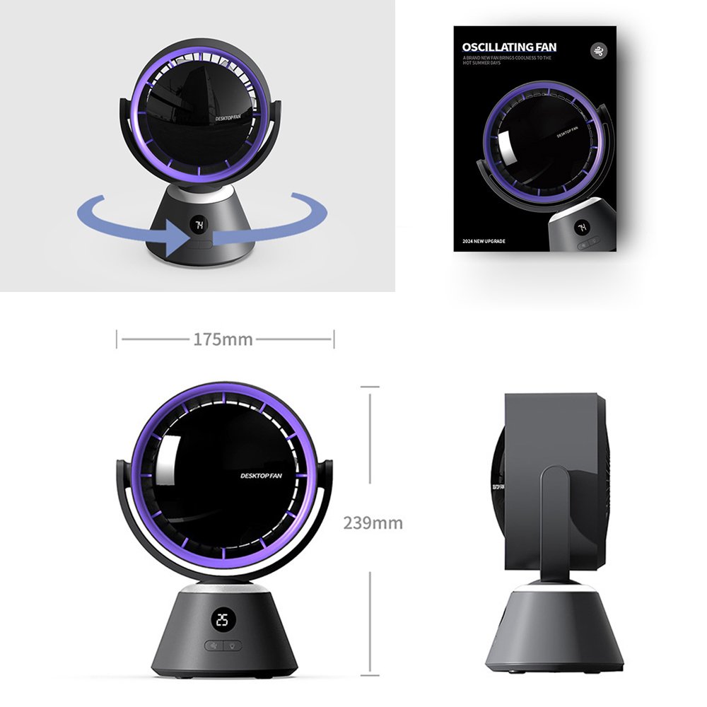 2 In 1 Mini Smart Portable Swing Head USB Rechargeable Electric Emergency Fan With Night Light Display For Table Bedroom Camping
