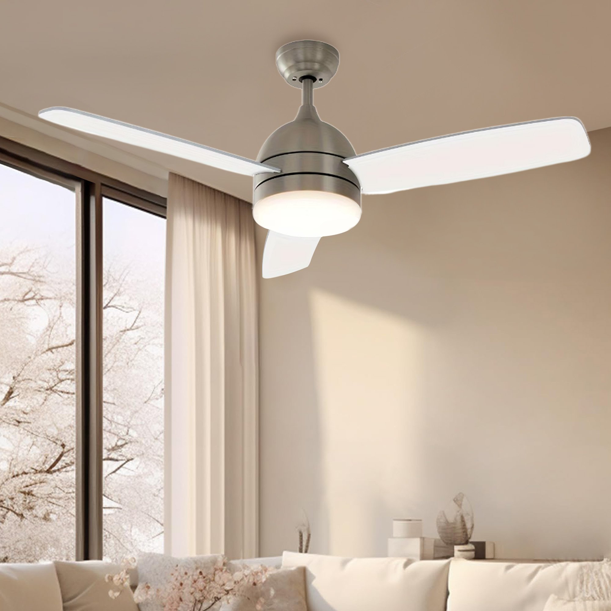 High Quality Decorative DC Motor Dining Room Living Room 3 Plywood Blades Ceiling Fan Lights with Remote Control