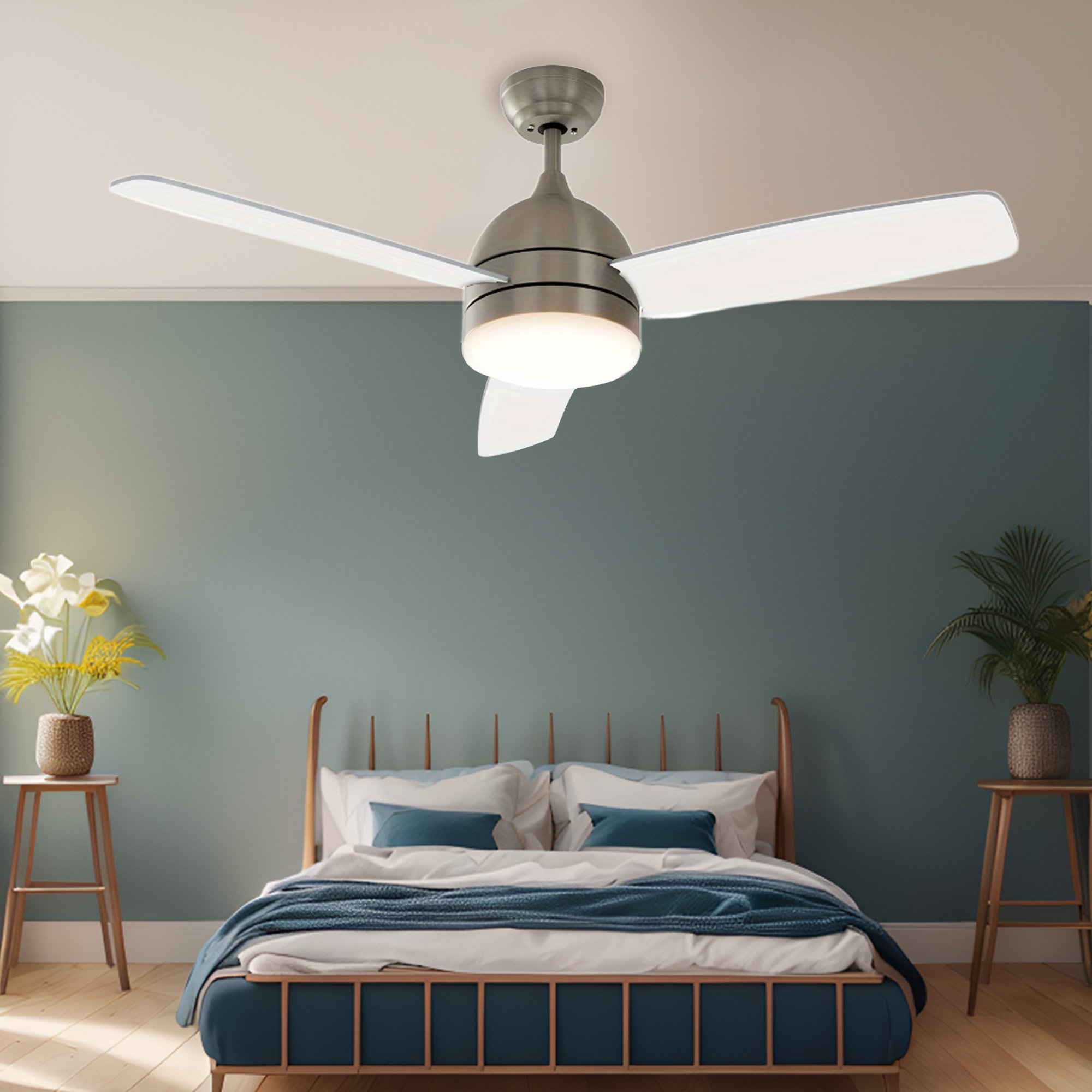 High Quality Decorative DC Motor Dining Room Living Room 3 Plywood Blades Ceiling Fan Lights with Remote Control