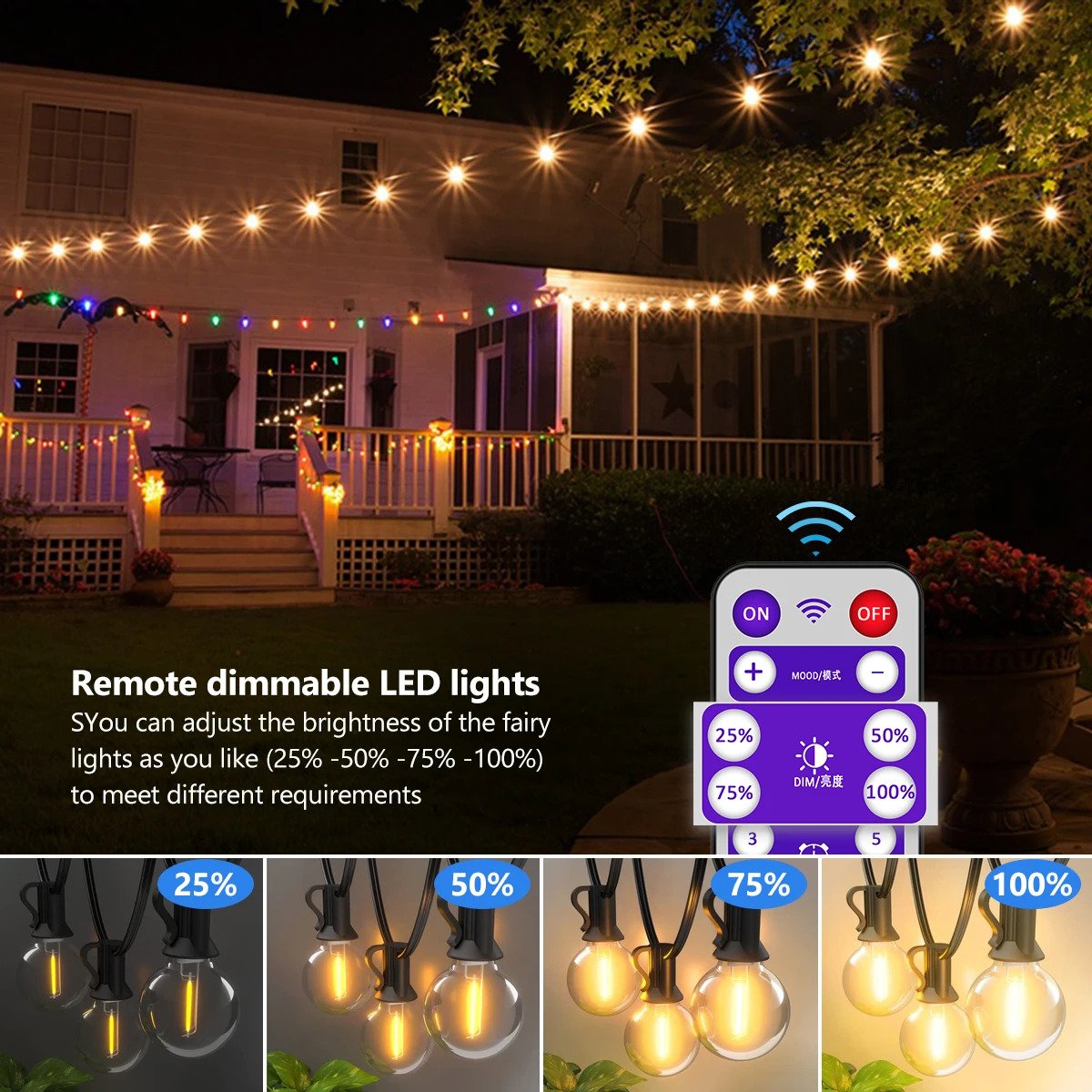 Solar Garden Lights Strings IP44 ABS G40 Decorative Outdoor G40 Home Decor Led Solar String Light for Garden Landscape