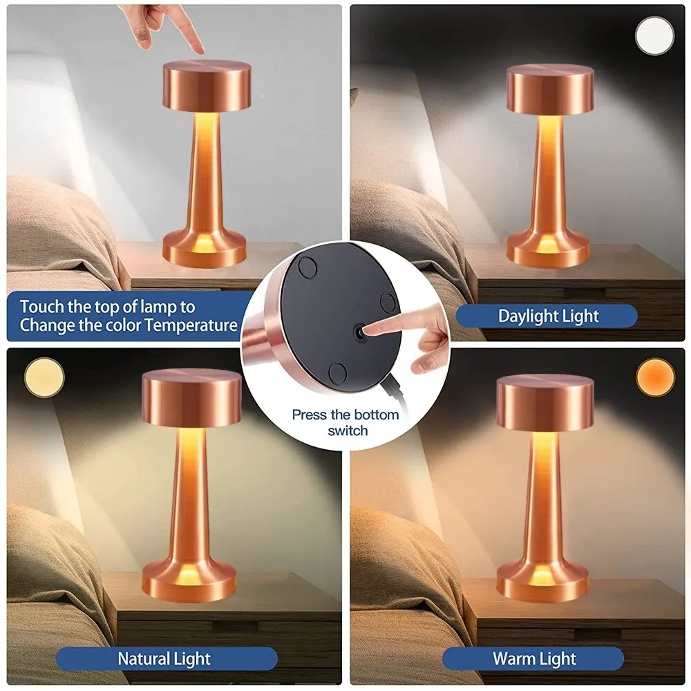 Modern Minimalist Rechargeable Table Lamp Luxury Iron Body with Bar Design for Office Book Room Bedroom Living Room Restaurant