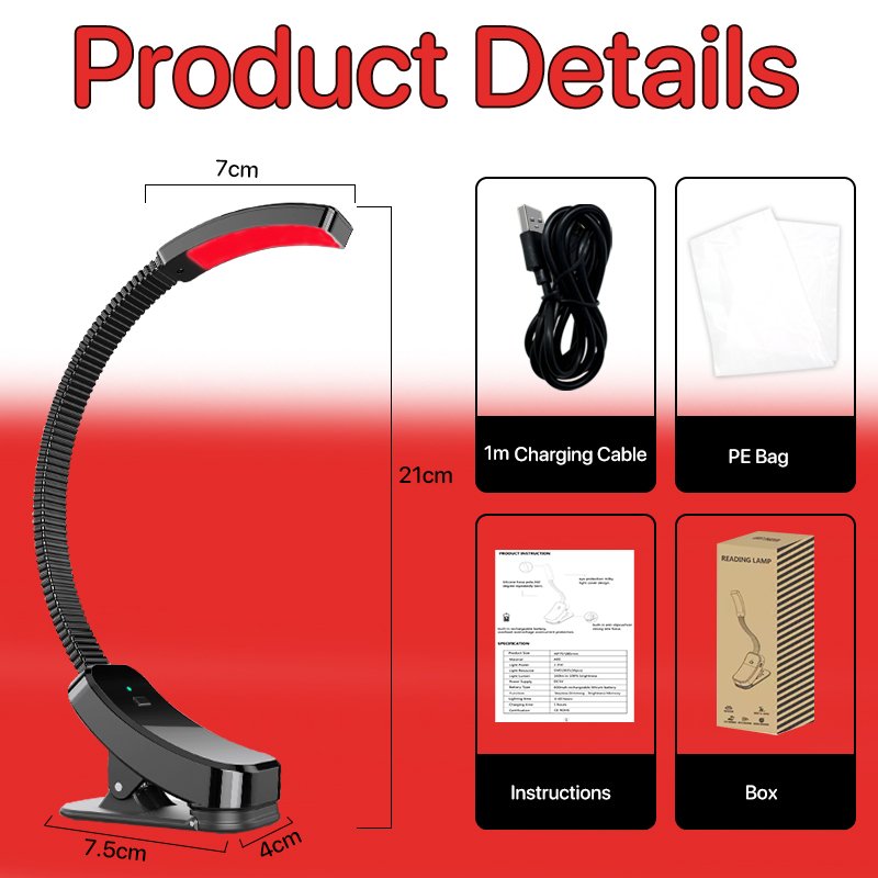 Own Design 100% No Blue Light Red Lighting Usb Rechargeable Book Light Led Book Reading Lamp With Clip
