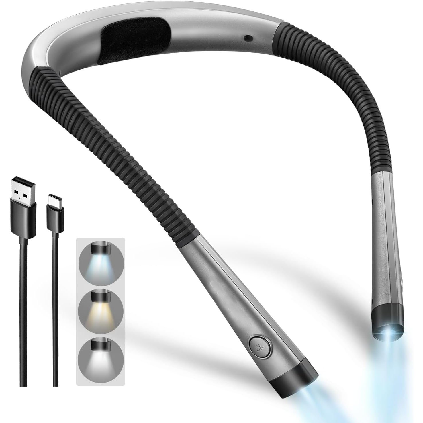 Book Light, 3-Color & 6-Brightness Bendable Neck Light 80-hr Lasting Rechargeable Lamp, Perfect Book Light for Reading