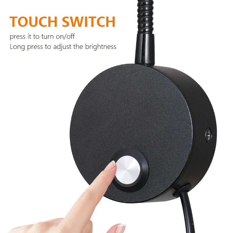 3W LED Dimmable Book Light for Reading in Bed Flexible Gooseneck Headboard Lights Bedside Wall lights with Touch Switch