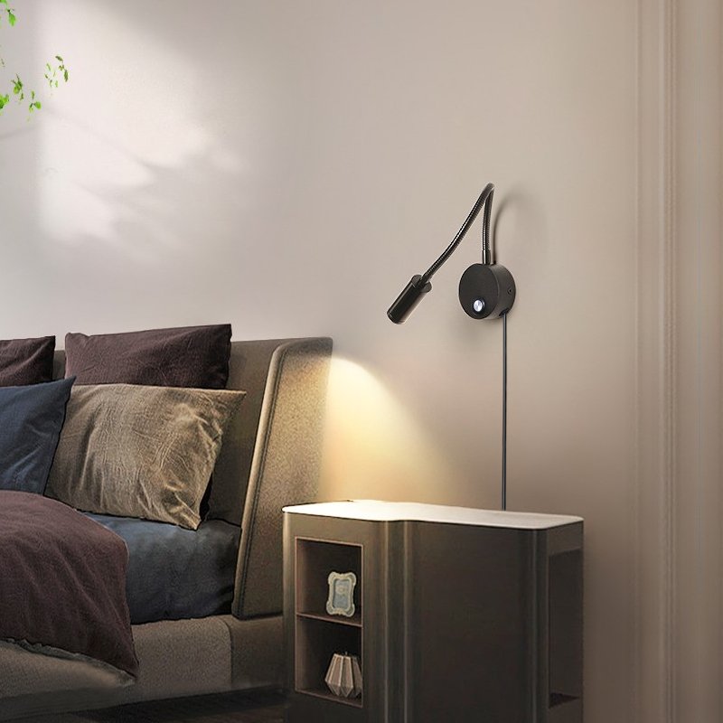 3W LED Dimmable Book Light for Reading in Bed Flexible Gooseneck Headboard Lights Bedside Wall lights with Touch Switch