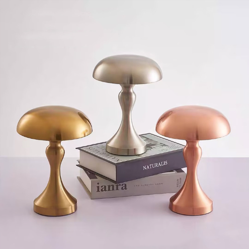 USB Rechargeable Battery Touch Dimming Decorative Lamp Mushroom Night Light Living Room Bedside Small Metal Minimalist LED Bar