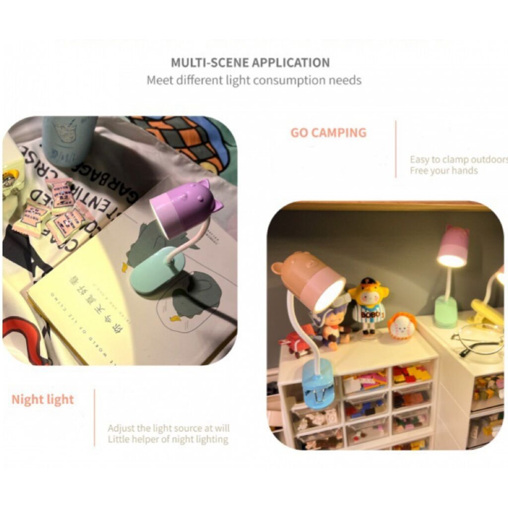 Cute Deer Bear Colorful Shape Desktop Reading Book Clip Light Desk Night Lamp For Children