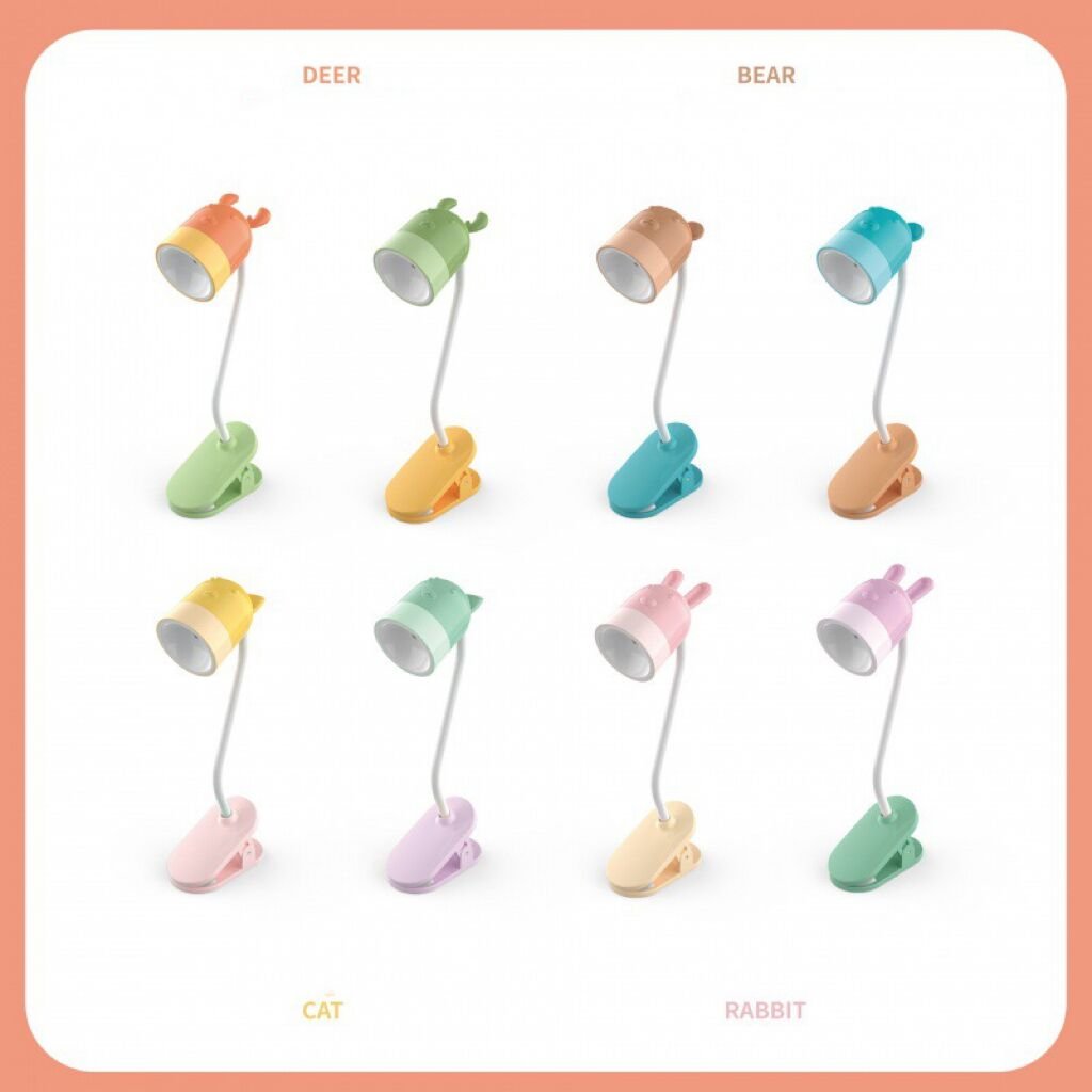Cute Deer Bear Colorful Shape Desktop Reading Book Clip Light Desk Night Lamp For Children