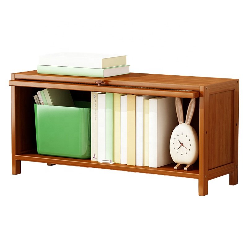 60/70/80cm Bamboo Book Storage Cabinet with Flip Doors, Free Standing Display Shelf Organizer Stand for Bathroom Bedroom Office
