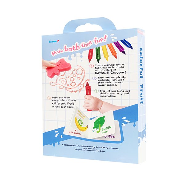 New Design Esummi Colorful PEVA Bath Book with Bath Crayons for Toddlers, Funny Bath Set with Washable Bathtub Crayons in Box