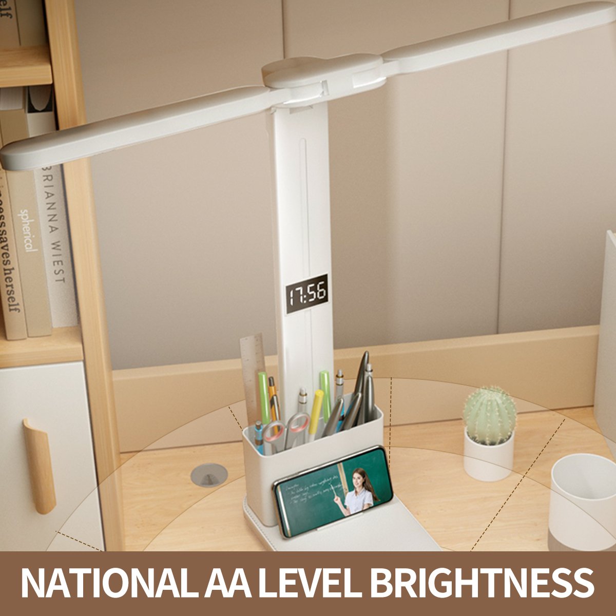 Foldable USB Double Head Lighting Modern Touch Desk Lamp Eye Protection LED Reading Study Book Night Light With Pen Container