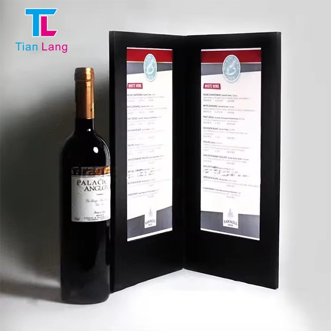 tianlang High Quality PU Leather Menu Insert Two Page View Food Display LED Lighting Restaurant Menu