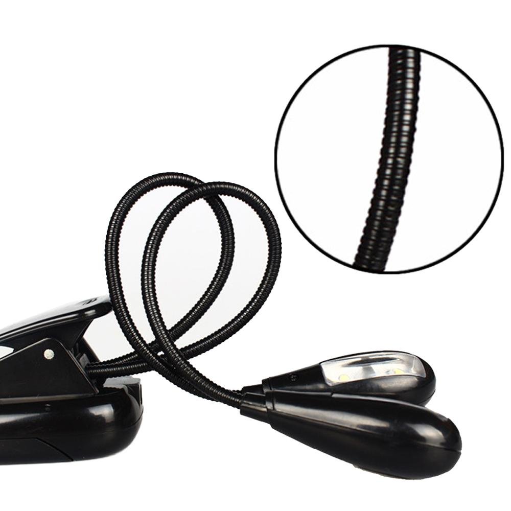 Adjustable Goosenecks 2 Dual Flexible Arms 4 LED Clip-on Piano Music Stand Book Light Lamp