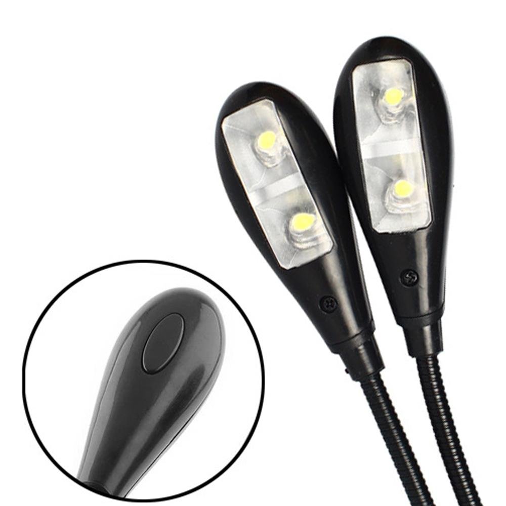 Adjustable Goosenecks 2 Dual Flexible Arms 4 LED Clip-on Piano Music Stand Book Light Lamp
