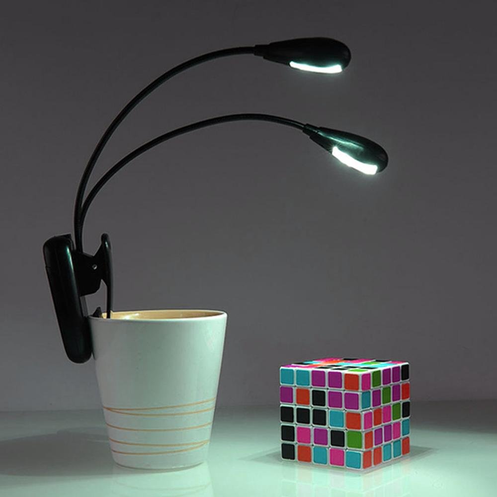 Adjustable Goosenecks 2 Dual Flexible Arms 4 LED Clip-on Piano Music Stand Book Light Lamp