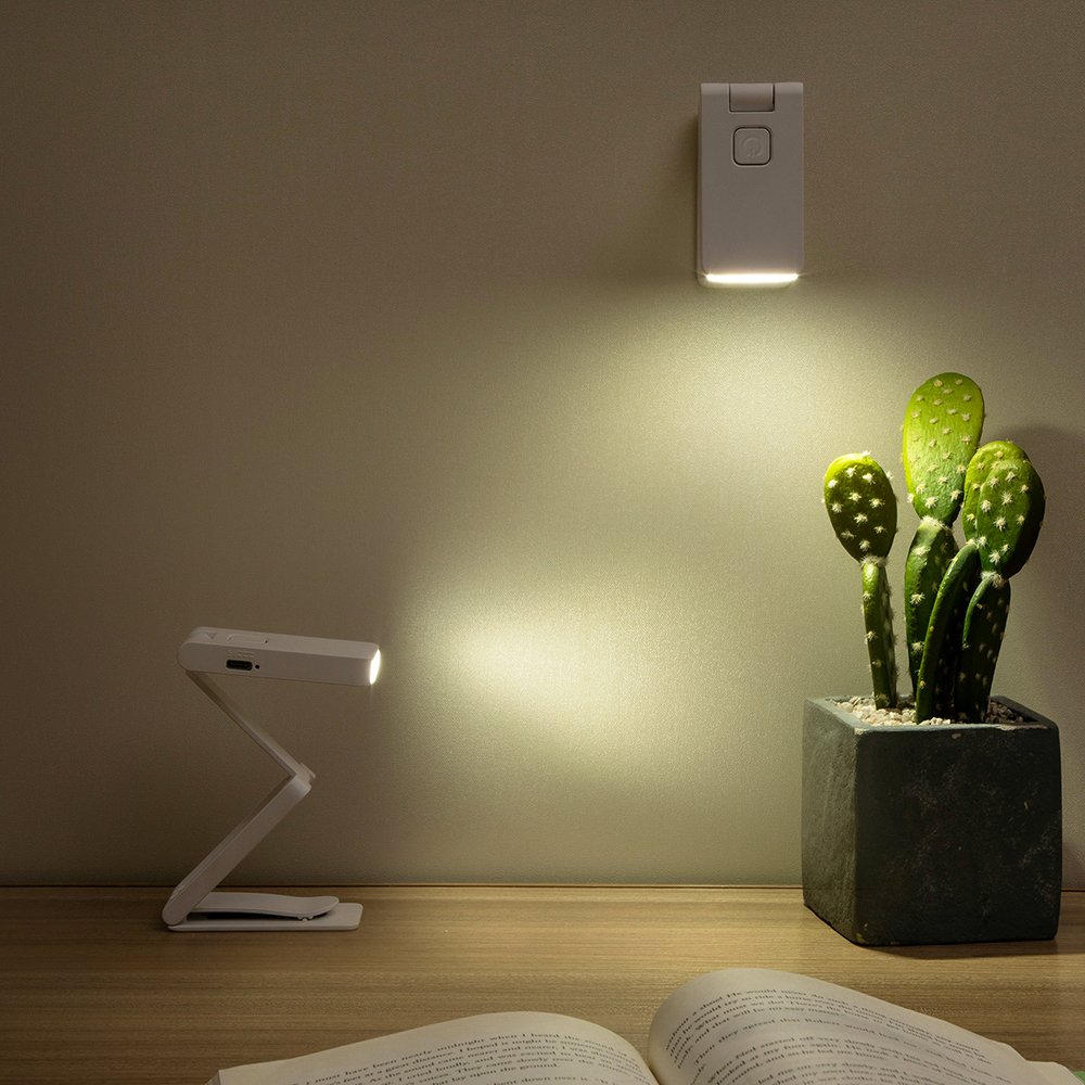 Plastic mini portable foldable USB type C rechargeable dimmable press button adjustable brightness clip LED reading light