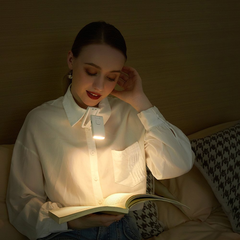 Plastic mini portable foldable USB type C rechargeable dimmable press button adjustable brightness clip LED reading light