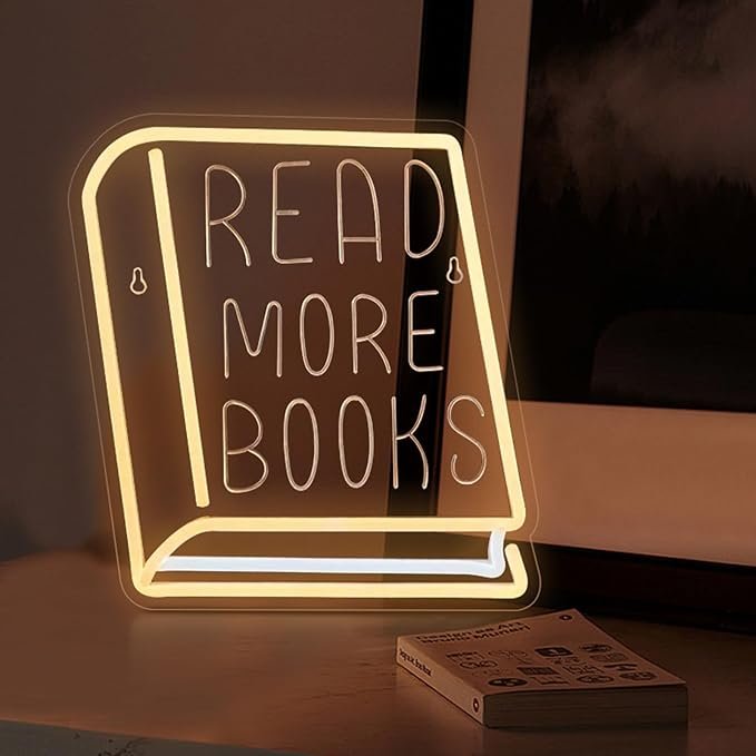 Dimmable Neon Book Sign for Reading LED Light Decor for Classroom Bedroom Bookstore Library Museum Study Room