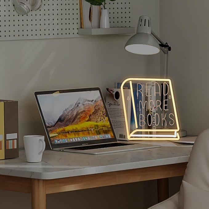 Dimmable Neon Book Sign for Reading LED Light Decor for Classroom Bedroom Bookstore Library Museum Study Room