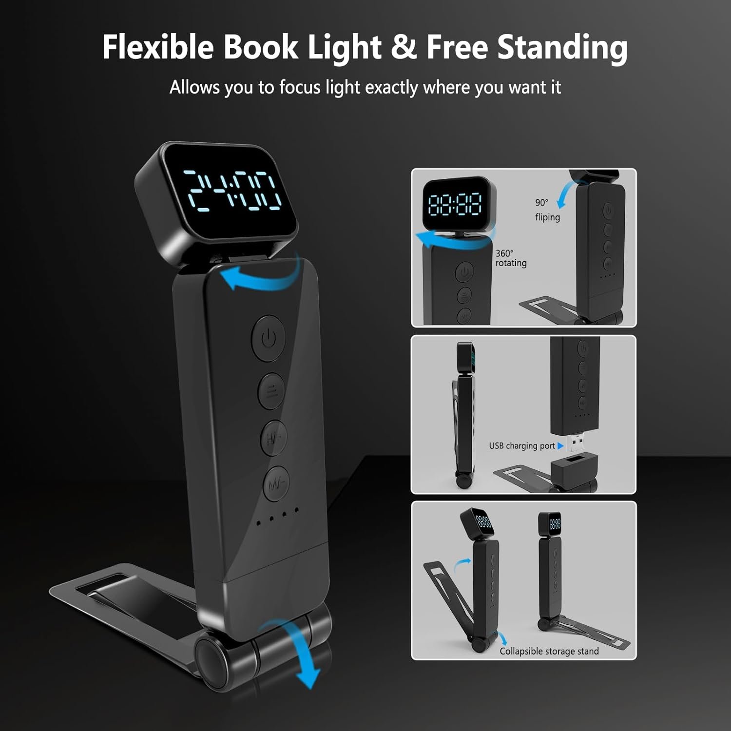 USB Rechargeable light for book Brightness Adjustable LED Clip on Book Light Eye Care Book Lamp