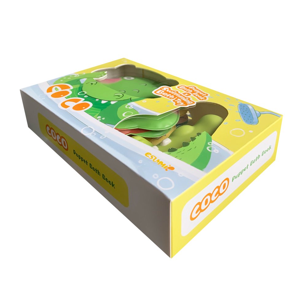 Esummi Funny Crocodile Puppet Bath Book with Wind-UP Bath Toy in Box Set, Funny PEVA Baby Bath Book with Swimming Toy