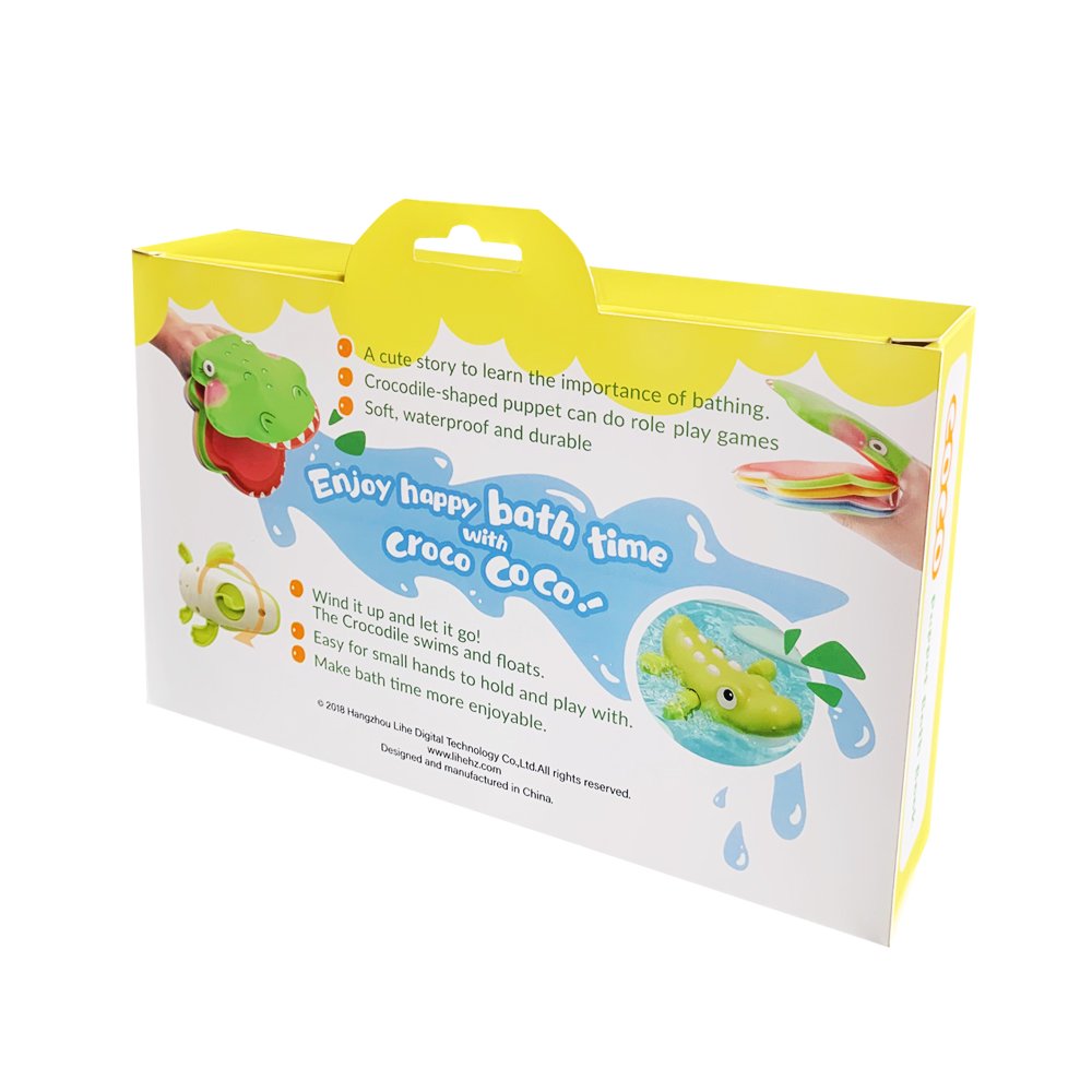 Esummi Funny Crocodile Puppet Bath Book with Wind-UP Bath Toy in Box Set, Funny PEVA Baby Bath Book with Swimming Toy