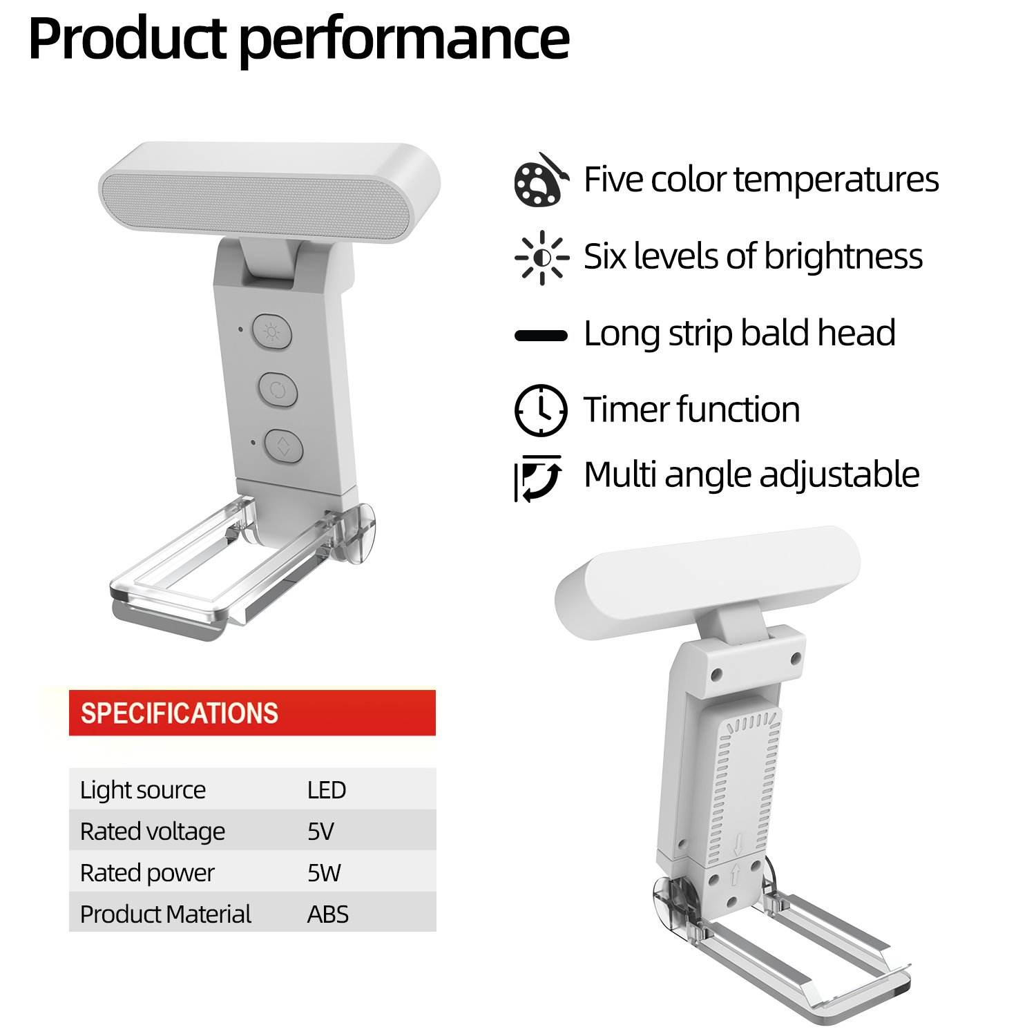 LED light built-in lithium battery book holder light night light book use can