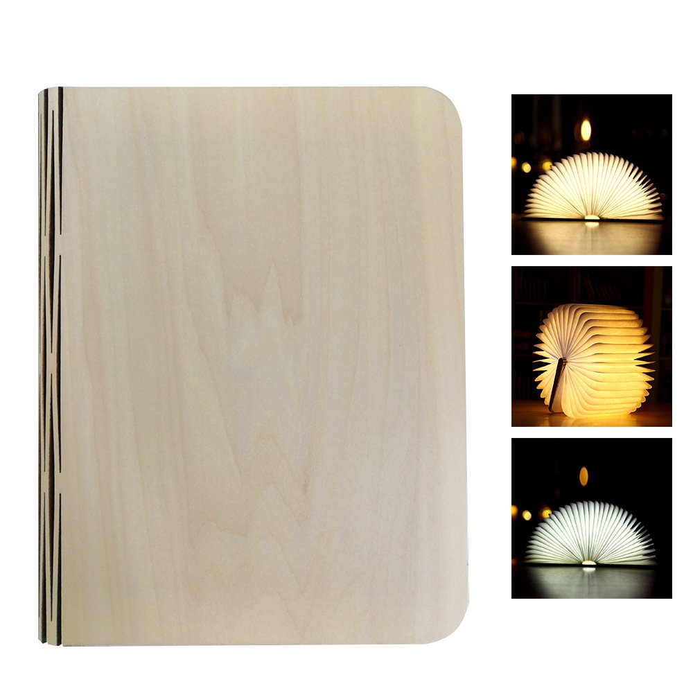 Cross-Border wood grain Book Lamp creative gift page folding LED wood book lamp gift USB charging night light