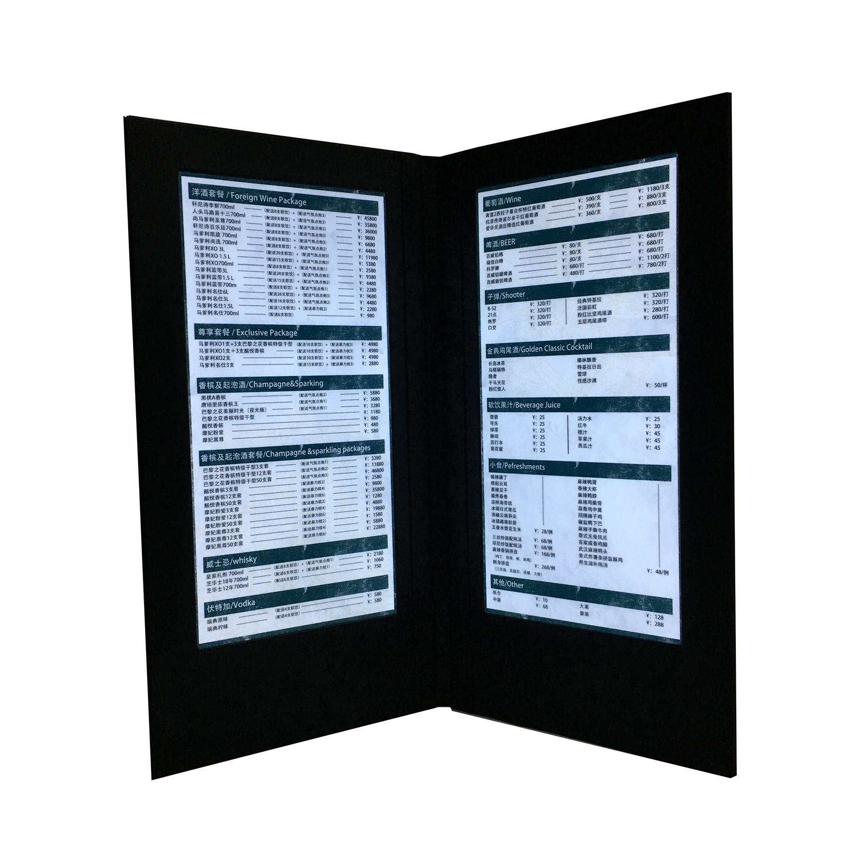 Rechargeable Double Side A5 Led Light Bistro Menu Brewpub Led Display Book Table Lighting Club Menu For Bar ktv Tavern