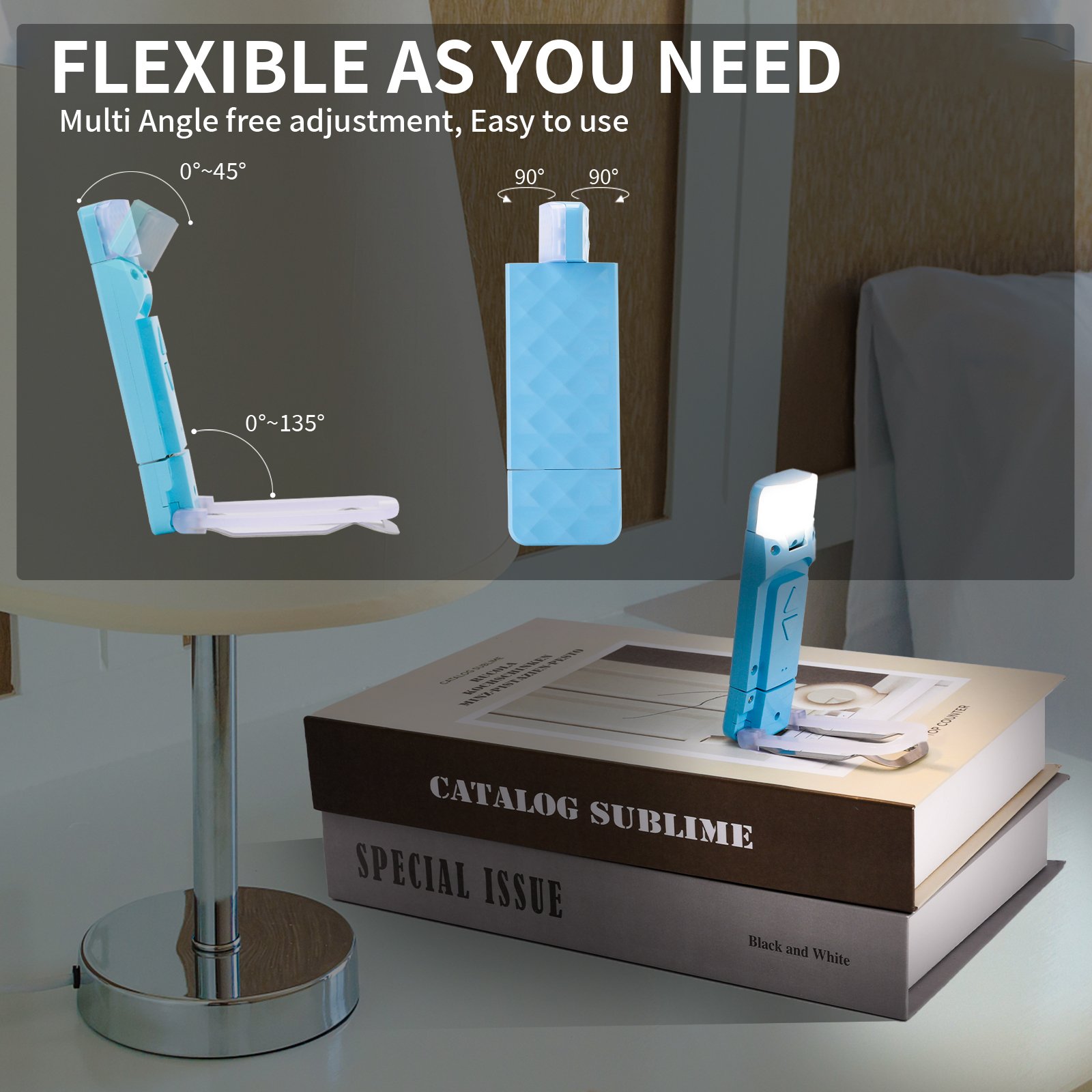 Portable Mini LED Reading Light Long-Lasting Rechargeable Bookmark with White Shade Eye Care Clip-on Book Light