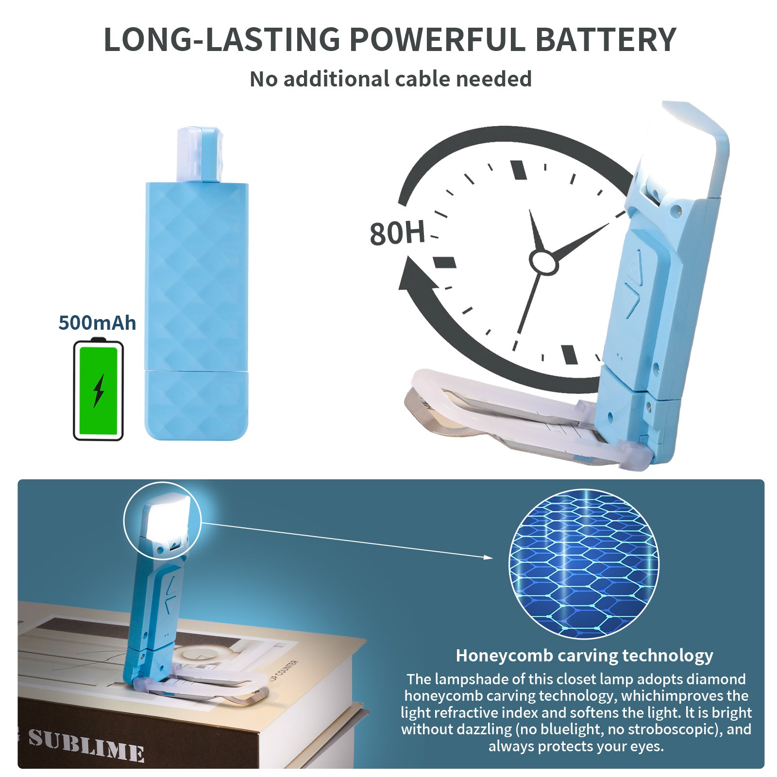 Portable Mini LED Reading Light Long-Lasting Rechargeable Bookmark with White Shade Eye Care Clip-on Book Light