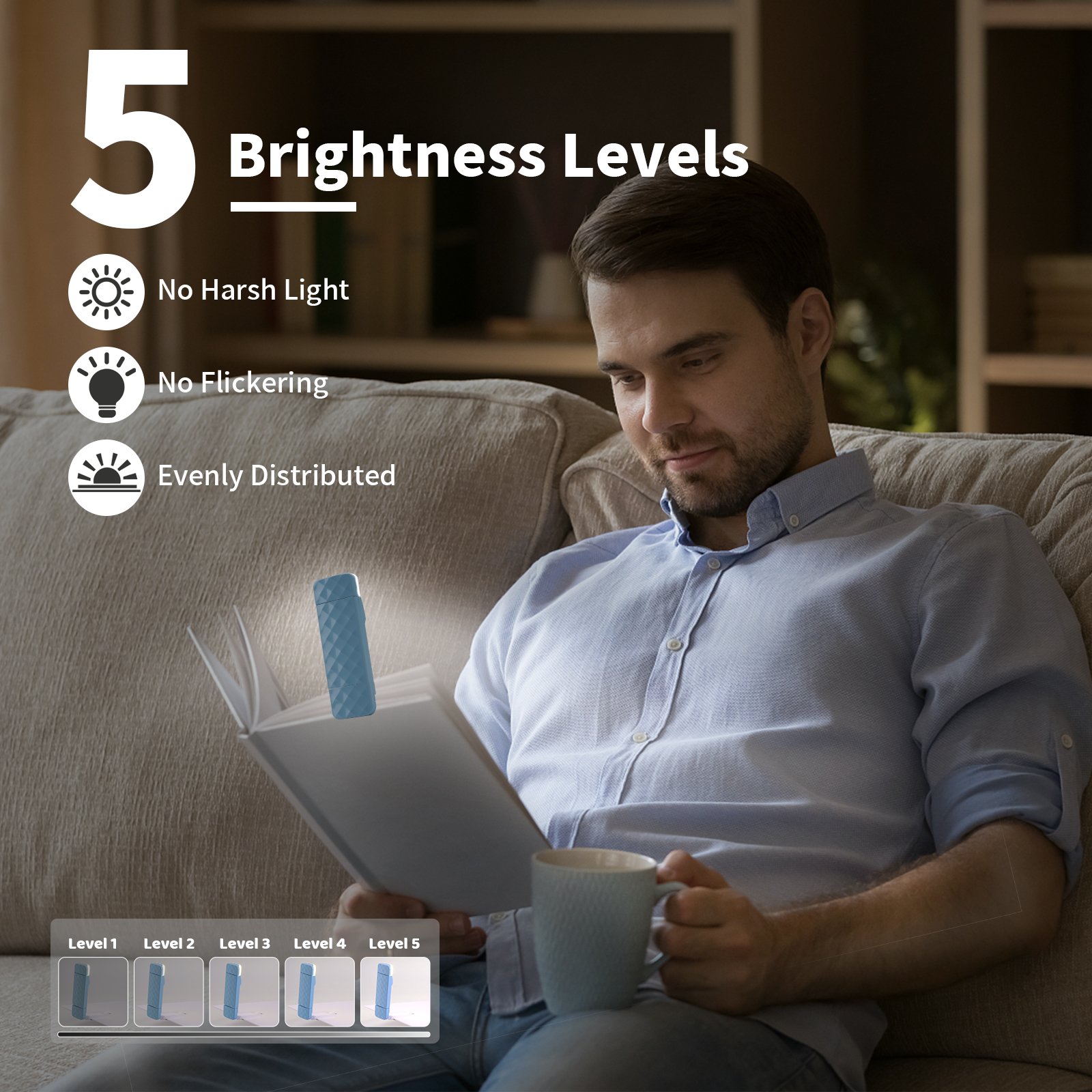 Portable Mini LED Reading Light Long-Lasting Rechargeable Bookmark with White Shade Eye Care Clip-on Book Light