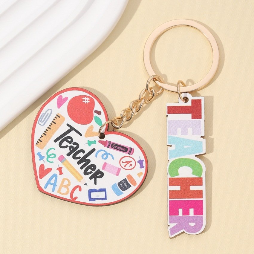 Teachers' Day Gift Book Sunflower Apple Rainbow Pencil Pendant Keychain for Women Teacher Hainon 1624