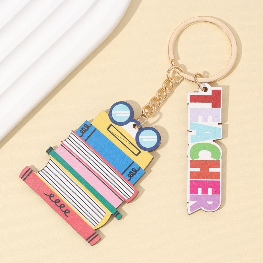 Teachers' Day Gift Book Sunflower Apple Rainbow Pencil Pendant Keychain for Women Teacher Hainon 1624