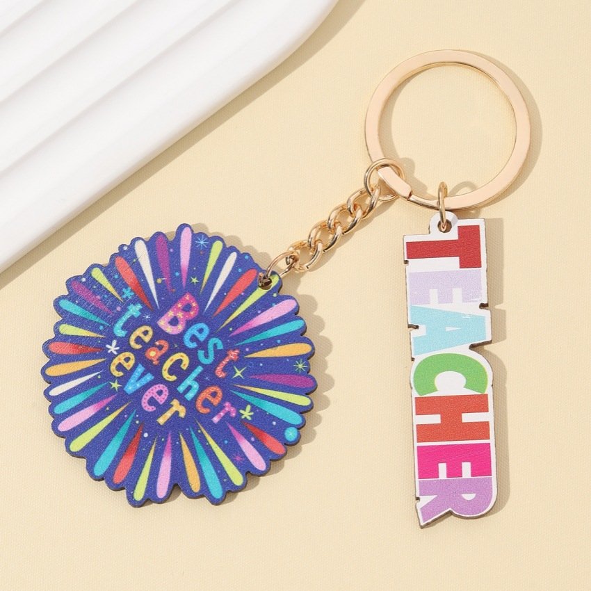 Teachers' Day Gift Book Sunflower Apple Rainbow Pencil Pendant Keychain for Women Teacher Hainon 1624