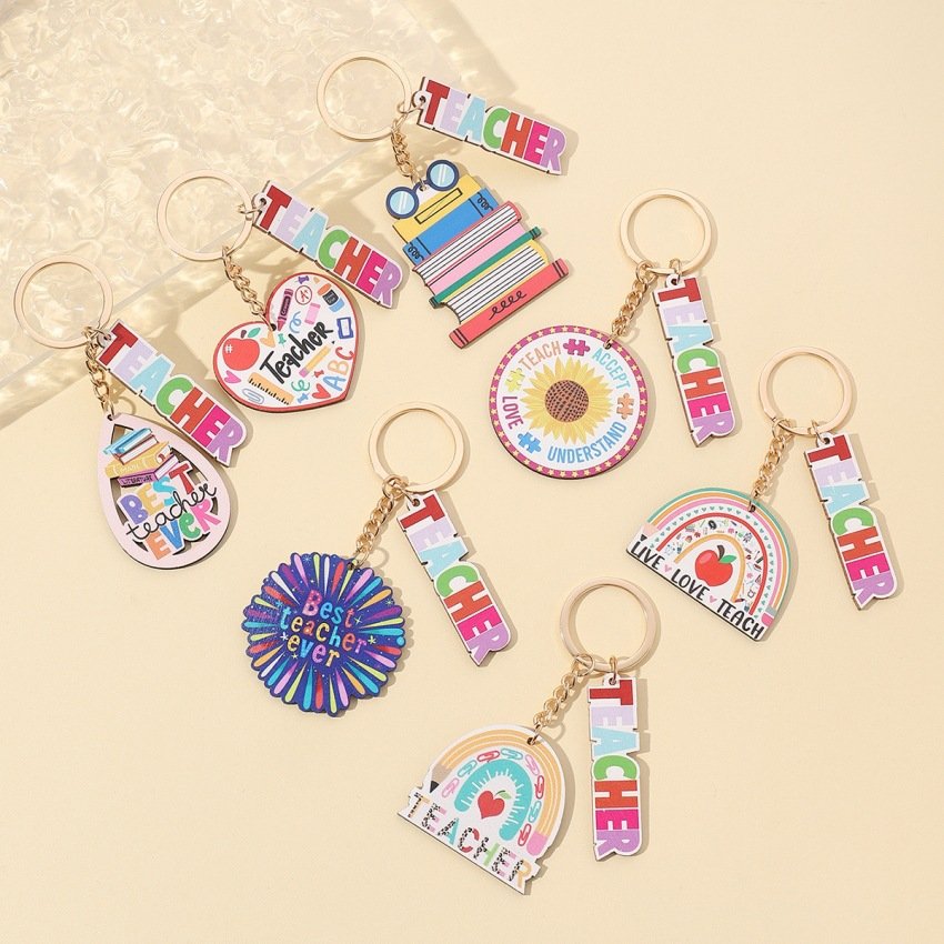 Teachers' Day Gift Book Sunflower Apple Rainbow Pencil Pendant Keychain for Women Teacher Hainon 1624