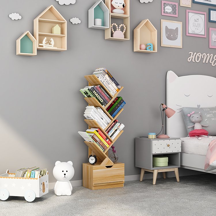 hot selling chinese simple mdf children shelf kids tree shaped bookshelf for home