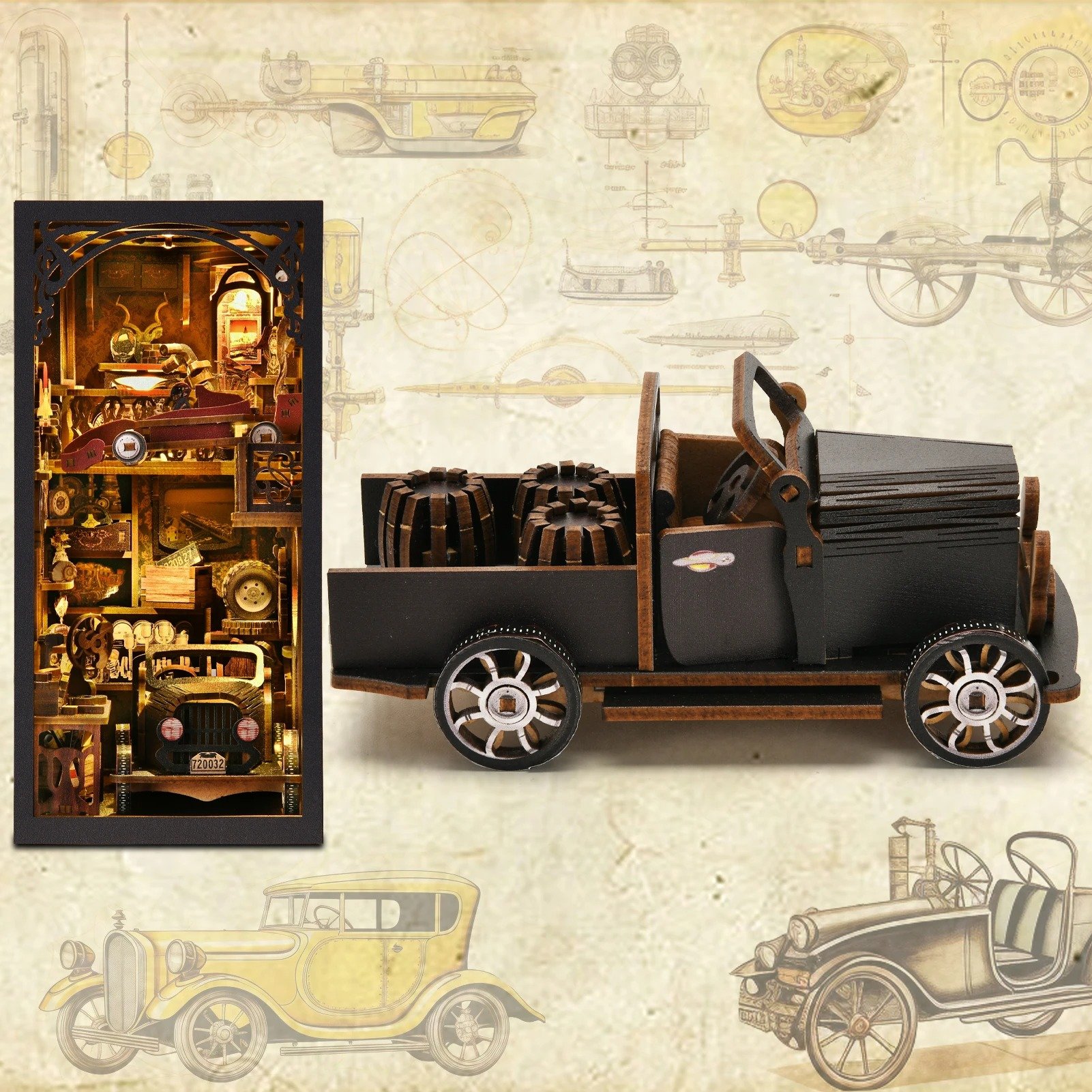 Timeless Elegance Aslowsnail Car Players 3D Book Nook Kit DIY Book Nook with LED Light