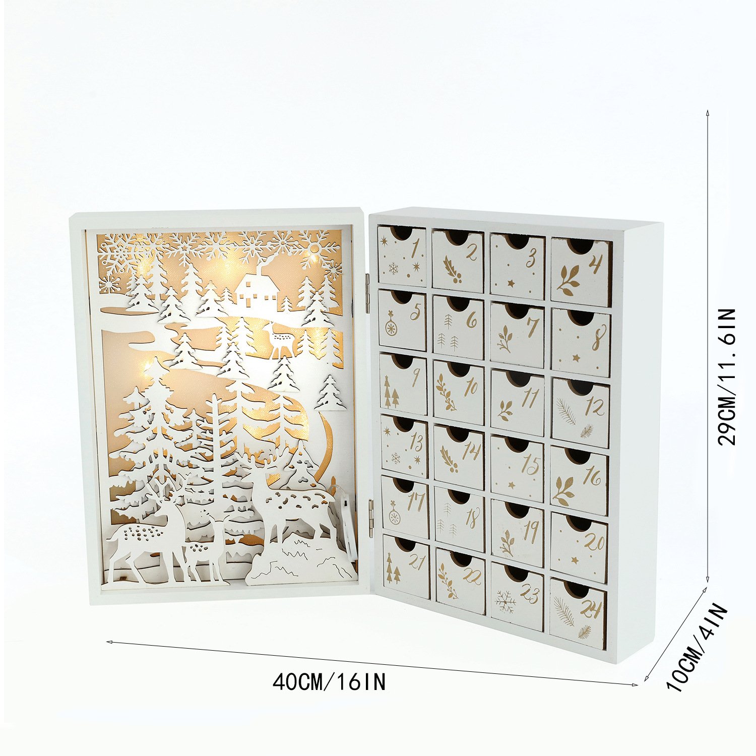 Wholesale Wooden Gift Box 24 Days Countdown Wooden Christmas Scene Led Ornament Book Shape Wood Advent Calendar