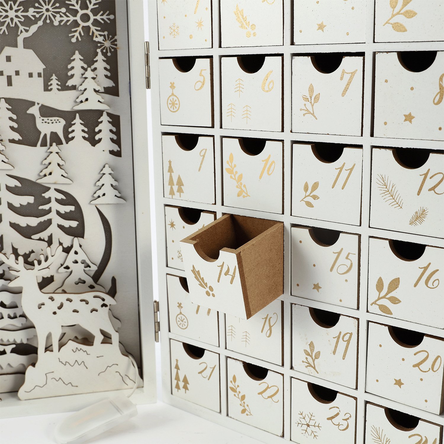 Wholesale Wooden Gift Box 24 Days Countdown Wooden Christmas Scene Led Ornament Book Shape Wood Advent Calendar