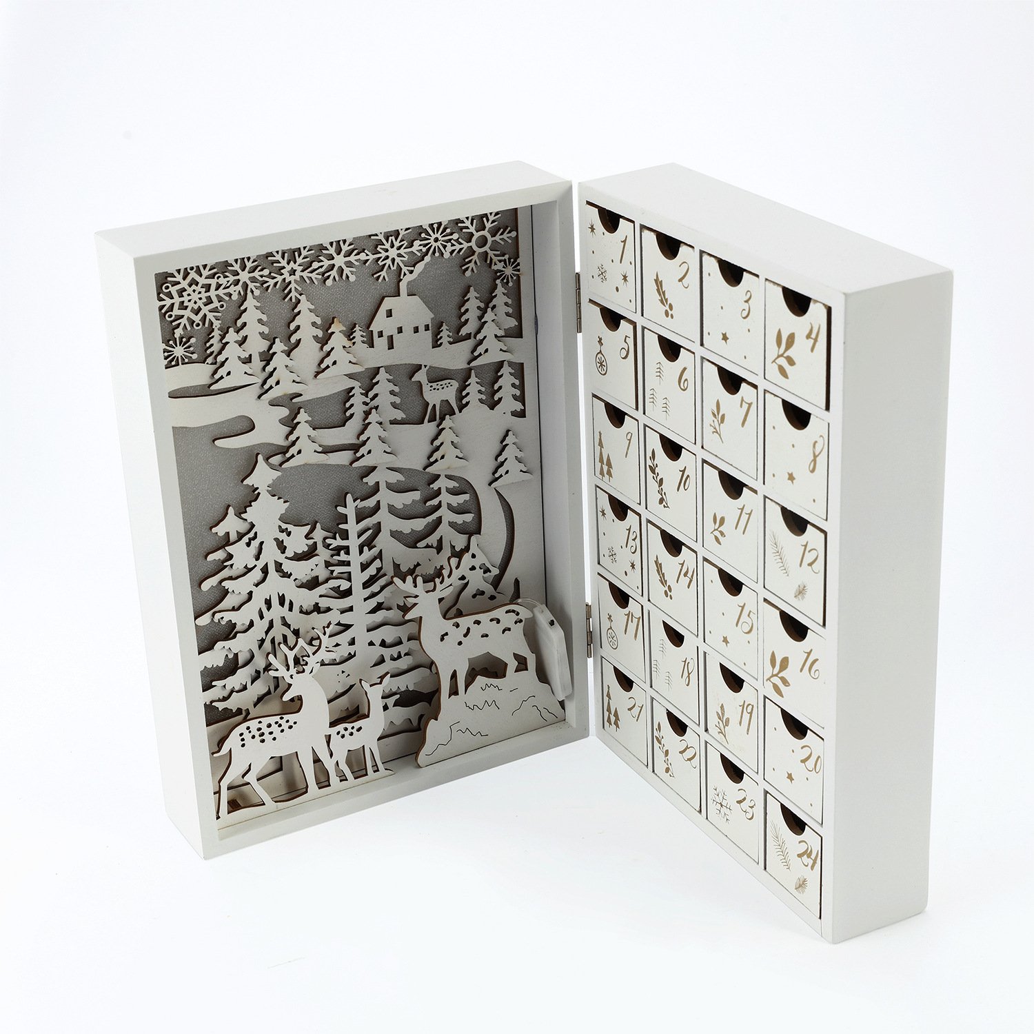 Wholesale Wooden Gift Box 24 Days Countdown Wooden Christmas Scene Led Ornament Book Shape Wood Advent Calendar