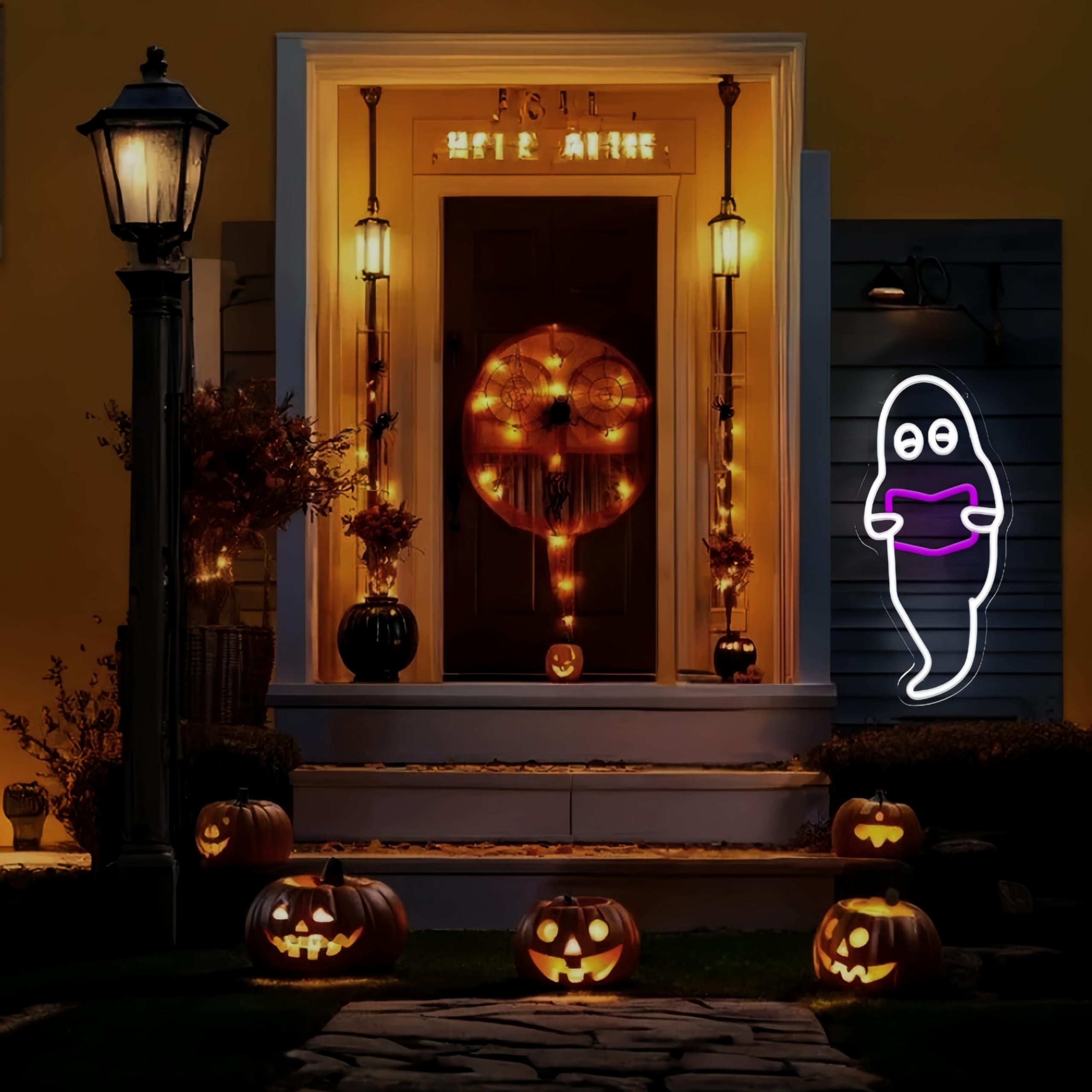 Ghost Reading a Book Neon Sign Halloween Spooky Cute Ghost LED Neon Light for Halloween Party Decor Spooky Vibes