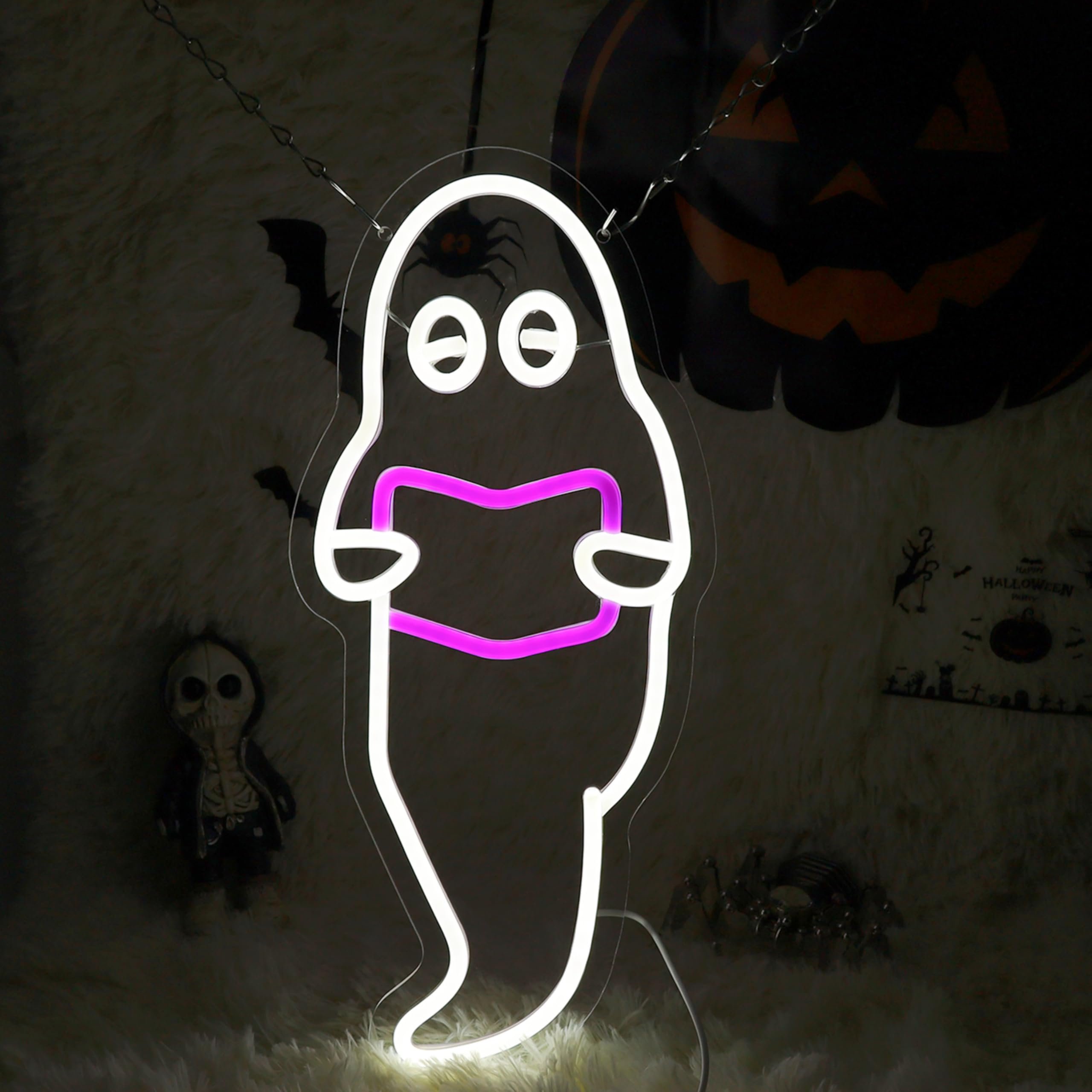 Ghost Reading a Book Neon Sign Halloween Spooky Cute Ghost LED Neon Light for Halloween Party Decor Spooky Vibes