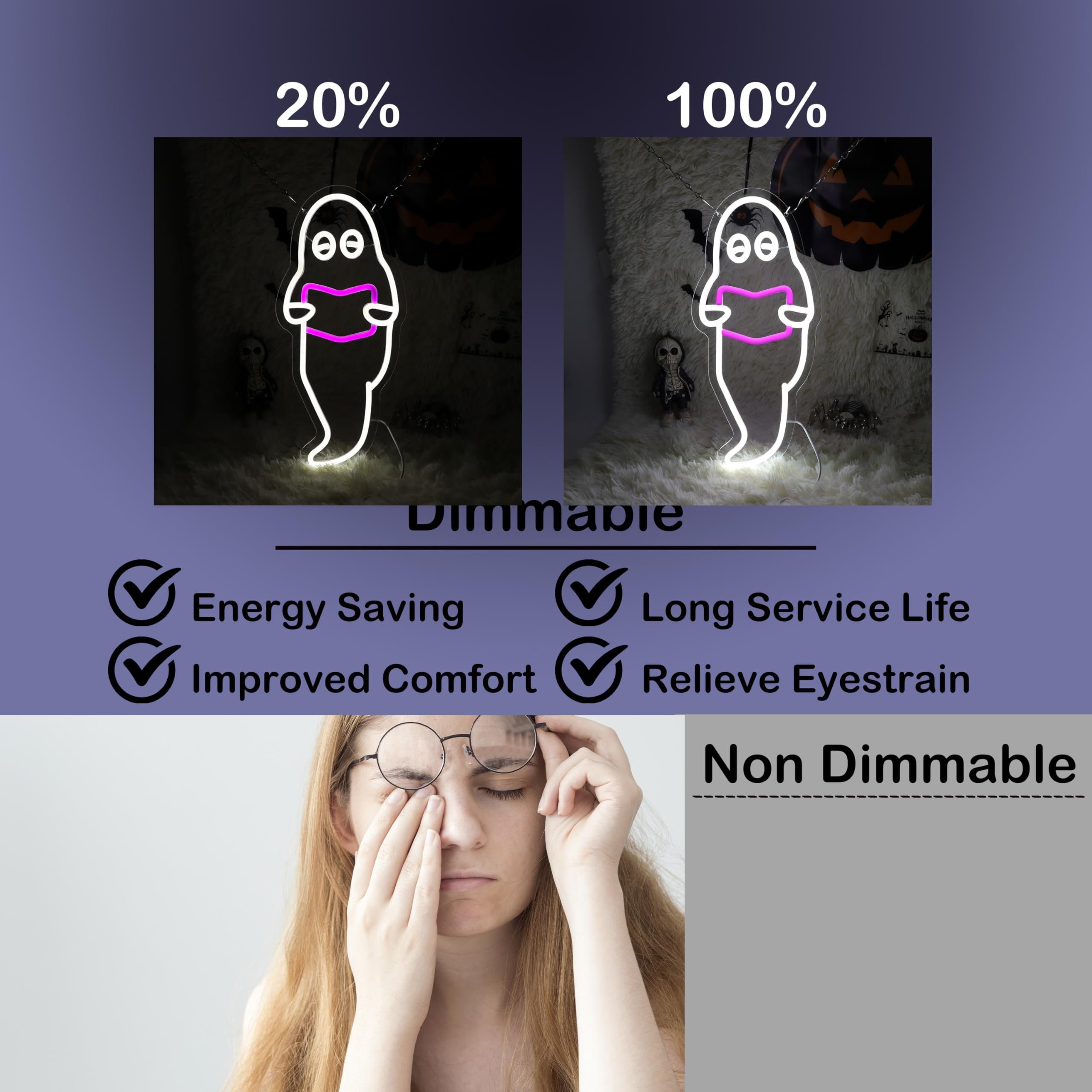 Ghost Reading a Book Neon Sign Halloween Spooky Cute Ghost LED Neon Light for Halloween Party Decor Spooky Vibes