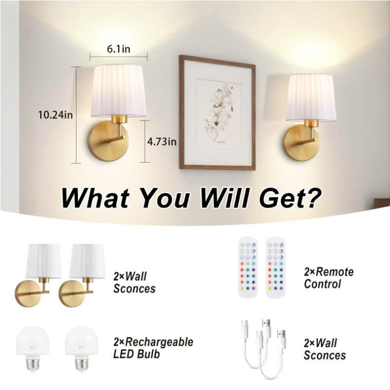 Luxury remote control rechargeable cordless wall lantern 12 color RGB corridor living room bed decor indoor wireless wall light