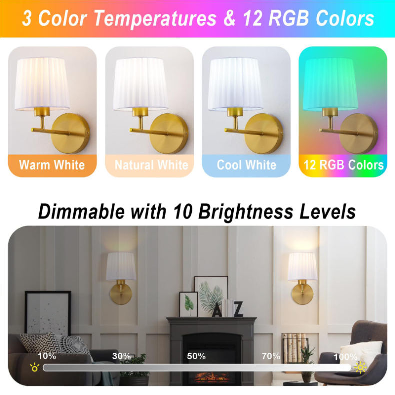 Luxury remote control rechargeable cordless wall lantern 12 color RGB corridor living room bed decor indoor wireless wall light