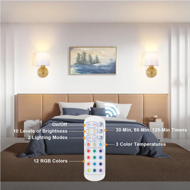 Luxury remote control rechargeable cordless wall lantern 12 color RGB corridor living room bed decor indoor wireless wall light