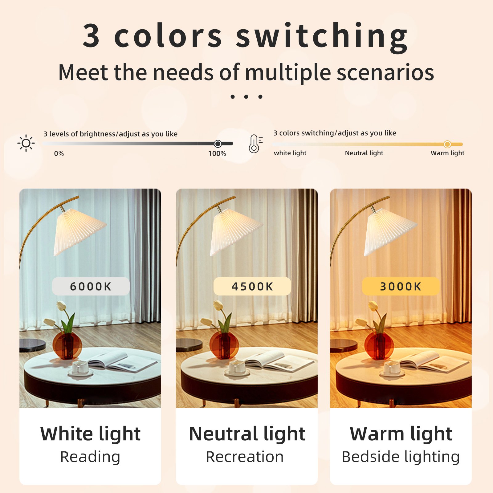 NFL103 Creative LED Floor Lamp with Round Table and Warm Foot Heater Living Room Sofa Reading Lights and Bedroom Bedside Lights
