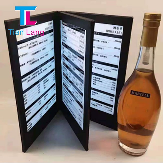 Custom 2 Panels 2 Lights View Menu Book Restaurant Menu Cover LED Menu Holder Display Stand